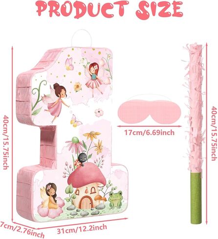 Blosssound Fairy Piñata Fairy 1st Birthdy Decorations اللوازم الزهرة الجنيات الأميرة رقم واحد بيناتا مجموعة مع عصا عصب المعاقب على عون أرض العجائب ديكور الاحتفال استحمام الطفل (عيد ميلاد) in Kuwait