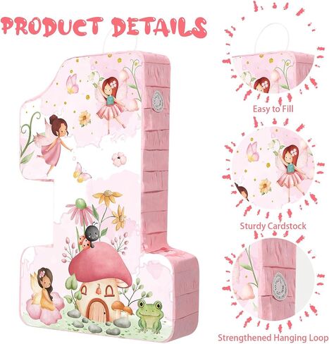 Blosssound Fairy Piñata Fairy 1st Birthdy Decorations اللوازم الزهرة الجنيات الأميرة رقم واحد بيناتا مجموعة مع عصا عصب المعاقب على عون أرض العجائب ديكور الاحتفال استحمام الطفل (عيد ميلاد) in Kuwait
