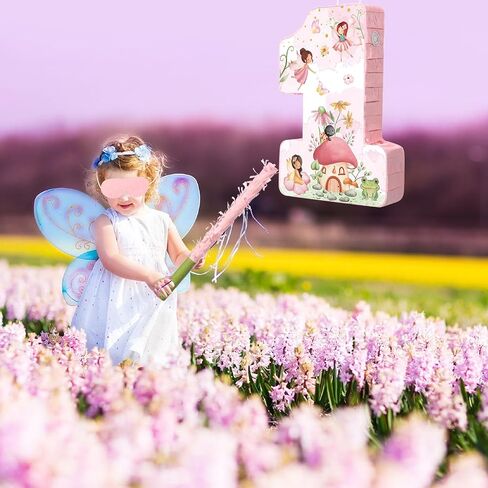 Blosssound Fairy Piñata Fairy 1st Birthdy Decorations اللوازم الزهرة الجنيات الأميرة رقم واحد بيناتا مجموعة مع عصا عصب المعاقب على عون أرض العجائب ديكور الاحتفال استحمام الطفل (عيد ميلاد) in Kuwait