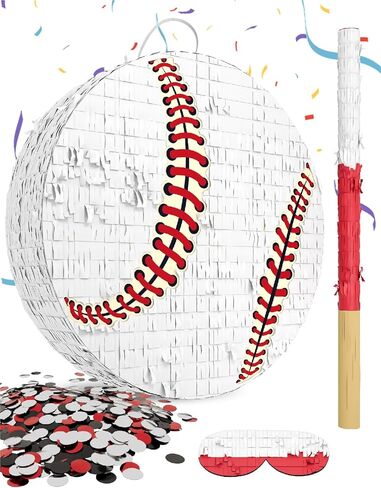 Baseball Piñata for Boys – Includes Wooden Bat, Blindfold, and Confetti – 13"x13"x3" – Perfect for Sports-Themed Party Decorations and Birthday Party Fun in Kuwait