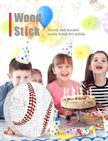 Baseball Piñata for Boys – Includes Wooden Bat, Blindfold, and Confetti – 13"x13"x3" – Perfect for Sports-Themed Party Decorations and Birthday Party Fun in Kuwait