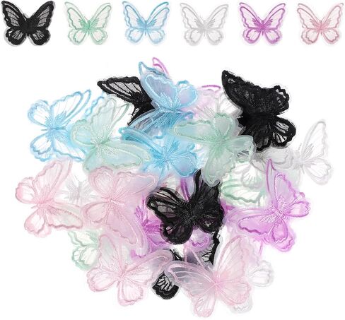 بقع الفراشة الدانتيل ، 30 قطعة من الدانتيل الفراشة تزيين عضوية زينة خياطة على الفراشات الزخرفية بقع التطريز لحرف ديي ، والملابس ، واللباس ، والقبعات ، وملحقات شعر الزفاف (6 ألوان) in Kuwait