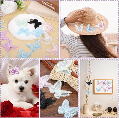 بقع الفراشة الدانتيل ، 30 قطعة من الدانتيل الفراشة تزيين عضوية زينة خياطة على الفراشات الزخرفية بقع التطريز لحرف ديي ، والملابس ، واللباس ، والقبعات ، وملحقات شعر الزفاف (6 ألوان) in Kuwait