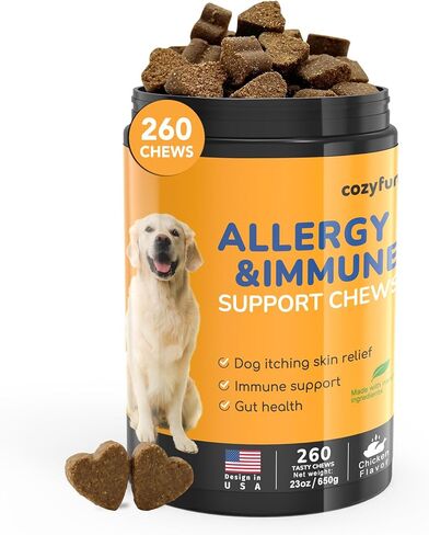Cog Allergy Chews 260ct - 23oz المكملات الكلاب للبشرة الحكة ولعق المخلب ، حليب المختبر بالولايات المتحدة الأمريكية مع البروبيوتيك ، الدعم المناعي للحساسية الطبيعية للكلاب in Kuwait