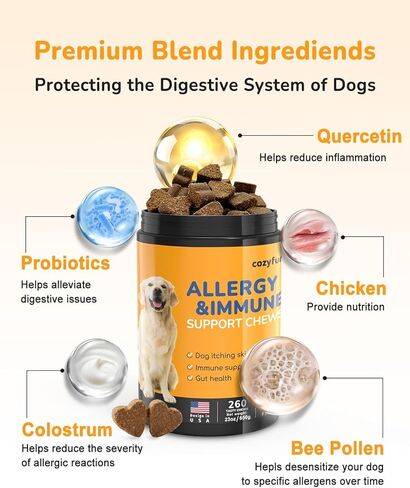 Cog Allergy Chews 260ct - 23oz المكملات الكلاب للبشرة الحكة ولعق المخلب ، حليب المختبر بالولايات المتحدة الأمريكية مع البروبيوتيك ، الدعم المناعي للحساسية الطبيعية للكلاب in Kuwait