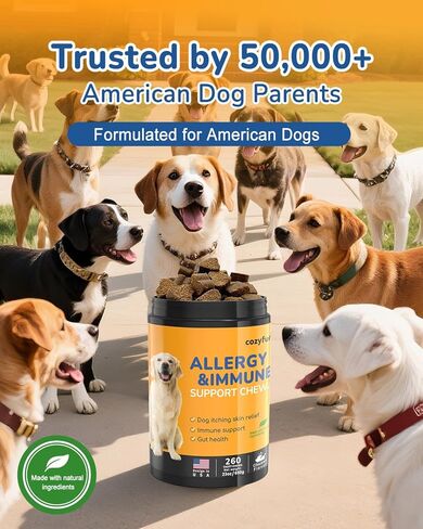 Cog Allergy Chews 260ct - 23oz المكملات الكلاب للبشرة الحكة ولعق المخلب ، حليب المختبر بالولايات المتحدة الأمريكية مع البروبيوتيك ، الدعم المناعي للحساسية الطبيعية للكلاب in Kuwait