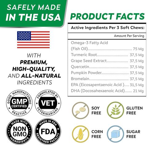 StrellaLab Dog Allergy Relief & Anti Itch Support Chews w/Omega 3: Real Ingredients, Real Taste! Skin & Coat Immune Supplement w/Fish Oil, Pumpkin & Enzymes — Developed by Experts - Made in USA -180Ct in Saudi Arabia
