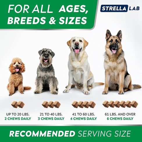 StrellaLab Dog Allergy Relief & Anti Itch Support Chews w/Omega 3: Real Ingredients, Real Taste! Skin & Coat Immune Supplement w/Fish Oil, Pumpkin & Enzymes — Developed by Experts - Made in USA -180Ct in Saudi Arabia