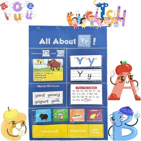 مخطط جيب التعلم الأبجدي ، بطاقات فلاش ABC ، ​​مخطط حائط Alphabet ، تتبع الرسائل والألعاب لمدرسة رياض الأطفال في مرحلة ما قبل المدرسة ، Mustroom Wall Chart in Kuwait