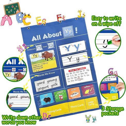 مخطط جيب التعلم الأبجدي ، بطاقات فلاش ABC ، ​​مخطط حائط Alphabet ، تتبع الرسائل والألعاب لمدرسة رياض الأطفال في مرحلة ما قبل المدرسة ، Mustroom Wall Chart in Kuwait