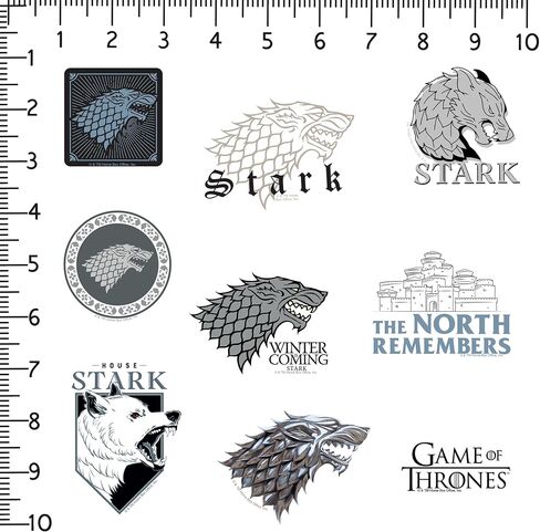 مجموعة متنوعة من الملصقات الفاخرة الكبيرة من الفينيل من Game of Thrones House Stark 50ct - كمبيوتر محمول، زجاجة مياه، سجل القصاصات، الكمبيوتر اللوحي، لوح التزلج، داخلي/خارجي in Saudi Arabia
