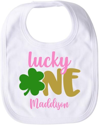 Girls First Birthday Bib Lucky One Bib St. Patrick's Day Bib Personalized 1st Birthday Gift St Patricks One Year Old Baby Girl Shamrock Clover in Saudi Arabia