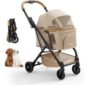 Portable Compact Dog Strollers for Small Dogs with Cup Holder - Khaki in Saudi Arabia
