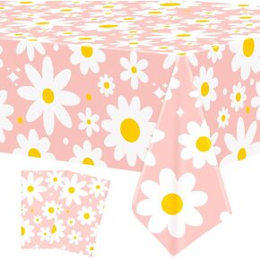 Augisteen 2 PCS Daisy Tablecloth Plastic Daisy Flower Disposable Table Cover Groovy Party Tablecloth for Boho Hippie Groovy Retro Themed Birthday Baby Shower Party Supplies, 54" x 108" in Saudi Arabia