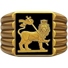 14K Gold Plated Lion Judah Ring Lion Flag Ring Style Ethiopian Empire Flag Black Enamel Men's Signet Ring 925 Sterling Silver Handmade Customized Lion Statement Ring Gift For Him in Saudi Arabia