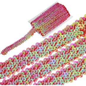 MECCANIXITY 11 Yards 1.2 Inch Elastic Sequins Trim 3 Row Flat Paillette Sequins Fabric Ribbon for Crafts DIY Fringe Sewing Green,Gold,Purple in Kuwait