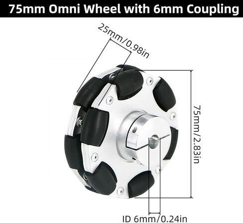 60mm Omni Wheel Aluminum Alloy Rubber Tire Omni-Directional Movement with 3mm Inner Dia Flange Coupling for ROS Smart Car Chassis 4WD Robot 1Pc in Kuwait