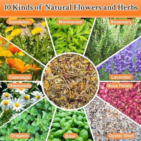 Chicken Nesting Hrebs - 10oz Dried Herbs and Flowers Mix Chicken Roost Bedding Herb Supplement Coop Refresher for Chickens Box Pads,Laying Hens Chicks Supplies,Vacuum Packed Bedding Winter in Saudi Arabia