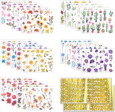 ملصقات زهرة طبيعية 500pcs مع ملصقات رسائل 260pcs ، ملصق زهرة لذاته لخلاصات Scrapbooking مستلزمات Junk Journal Journal Planner المحمول (ملصقات زهرة مع ملصقات رسائل) in Kuwait