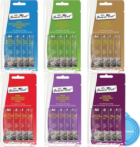 Fussie Cat Super Premium Cat Treats in Goat Milk Puree, lickable cat Treats,6 Packs of 4-0.5oz Tubes, Variety Flavor Pack of 6 Flavors. in Saudi Arabia