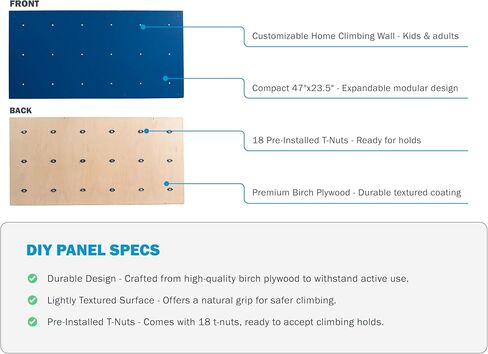 DIY Climbing Wall Panel – 47" x 23.5" Birch Plywood, Pre-Drilled T-Nuts, Textured & Paintable Surface – Indoor Home Gym & Kids Playroom Rock Wall Panel (Climbing Holds Not Included) (Natural) in Saudi Arabia