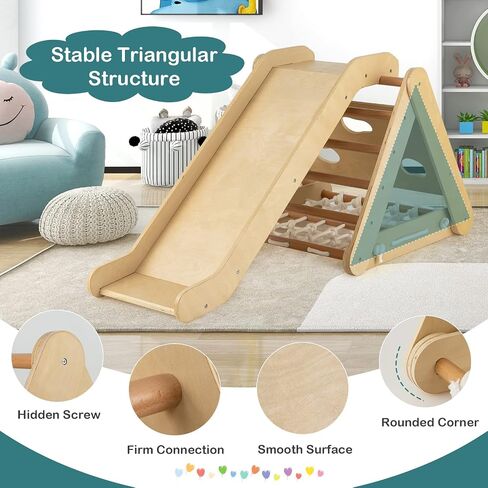 Costzon 4 in 1 Climbing Toy for Toddlers, 3-Sided Montessori Wooden Triangle Climber with Sliding Ramp, Climbing Net & Board, Kids Boys Girls Indoor Home Daycare Gym Playset Birthday in Saudi Arabia