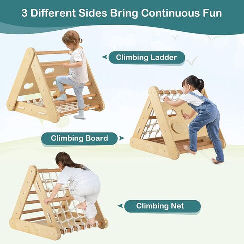 Costzon 4 in 1 Climbing Toy for Toddlers, 3-Sided Montessori Wooden Triangle Climber with Sliding Ramp, Climbing Net & Board, Kids Boys Girls Indoor Home Daycare Gym Playset Birthday in Saudi Arabia