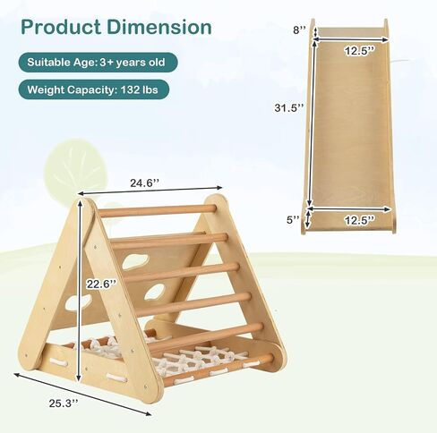 Costzon 4 in 1 Climbing Toy for Toddlers, 3-Sided Montessori Wooden Triangle Climber with Sliding Ramp, Climbing Net & Board, Kids Boys Girls Indoor Home Daycare Gym Playset Birthday in Saudi Arabia