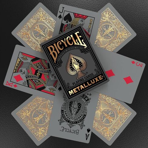 أوراق لعب Metalluxe Black and Gold Bickle -Premium Foil Metalluxe Deck - حجم البوكر الكلاسيكي ، وتصميم فاخر قابل للتحصيل ، و Great for Game Night ، و Gifting ، و Stocking Stuffer in Kuwait