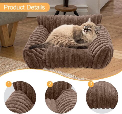 Pet Couch Bed Cat Sofa Bed Anti Slip Sleeping for Kitten Indoor Cats Small Dogs Puppy 19.69x15.75x7.87 Inch- Khaki in Saudi Arabia