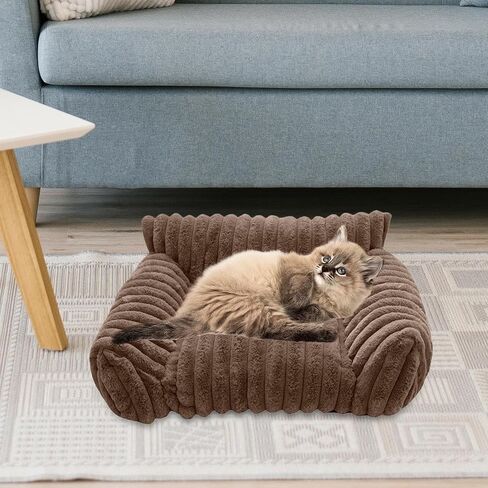 Pet Couch Bed Cat Sofa Bed Anti Slip Sleeping for Kitten Indoor Cats Small Dogs Puppy 19.69x15.75x7.87 Inch- Khaki in Saudi Arabia