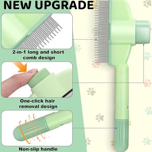 Dog And Cat Hair Removal With Release Button | Conciset Selfs Cleaning Pet Flea Comb Grooming Brush,Selfs-cleaning Pet Flea Comb Grooming Brush,Multi-function Scrub For Short & Long Pet Hair in Saudi Arabia