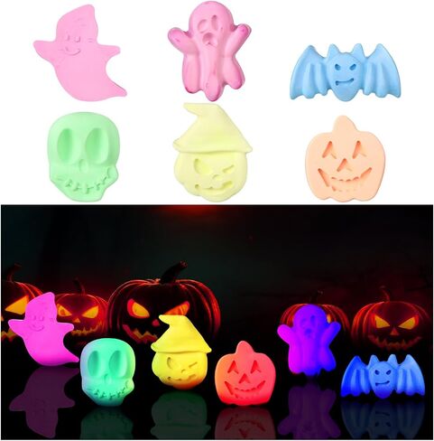 12 PCS 6 Color Halloween Chalk Ghost Glow in the Dark UV Neon Sidewalk Chalk Black Light Party Supplies for Halloween Party Gifts Drawing on Chalkboard Playground in Kuwait
