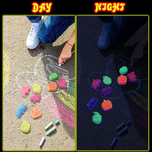 12 PCS 6 Color Halloween Chalk Ghost Glow in the Dark UV Neon Sidewalk Chalk Black Light Party Supplies for Halloween Party Gifts Drawing on Chalkboard Playground in Kuwait