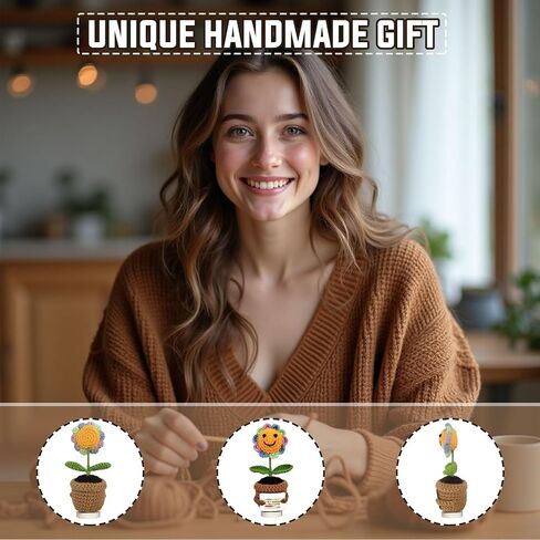 Inspirational Gifts for Men and Women - Hand Made Sunflower Crochet on The Front - Christmas, Birthday and Thank-You Gifts for Colleagues, Sisters, Friends, Teachers and Family (Sunflower-1) in Kuwait