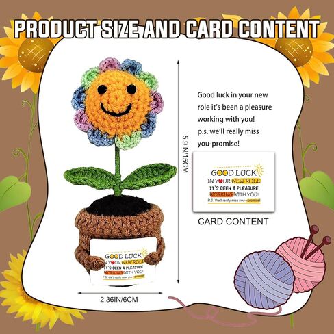 Inspirational Gifts for Men and Women - Hand Made Sunflower Crochet on The Front - Christmas, Birthday and Thank-You Gifts for Colleagues, Sisters, Friends, Teachers and Family (Sunflower-1) in Kuwait