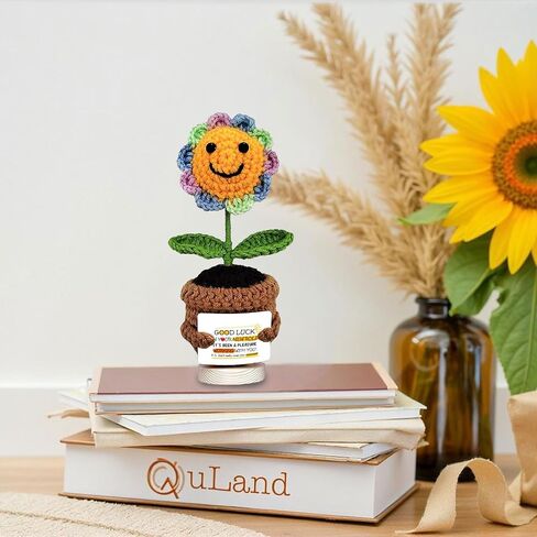 Inspirational Gifts for Men and Women - Hand Made Sunflower Crochet on The Front - Christmas, Birthday and Thank-You Gifts for Colleagues, Sisters, Friends, Teachers and Family (Sunflower-1) in Kuwait