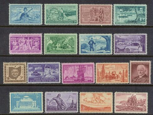 Complete US Commemorative Stamps Issued in 1953 and 1954 Mint, Never-hinged. Inc. Issues Honoring National Guard, Washington Territory, Louisiana Purchase, Truckers, George Patton, Nebraska, Kansas in Saudi Arabia