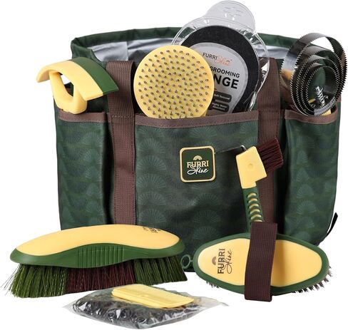 9PCS Horse Grooming Kit Curry Comb Sweat Scraper Horse Bathing Supplies Grooming Tools with Storage Bag Sugar Taro in Saudi Arabia