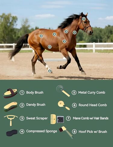 9PCS Horse Grooming Kit Curry Comb Sweat Scraper Horse Bathing Supplies Grooming Tools with Storage Bag Sugar Taro in Saudi Arabia