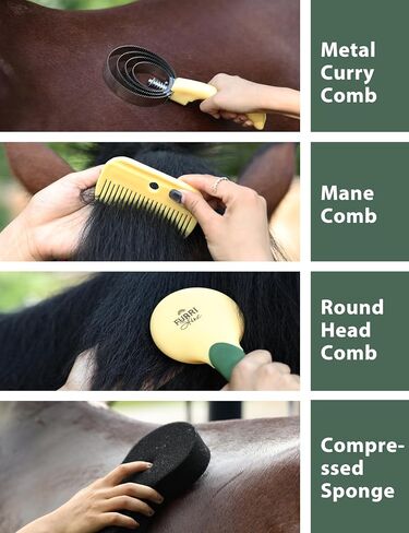 9PCS Horse Grooming Kit Curry Comb Sweat Scraper Horse Bathing Supplies Grooming Tools with Storage Bag Sugar Taro in Saudi Arabia