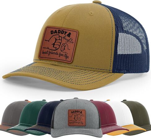 Father's Day Gift, Daddy And Daughter Hat, 112 Style Trucker Leather Patch Hat for Men And Women Breathable Hat, Snapback Adjustable Hat in Saudi Arabia