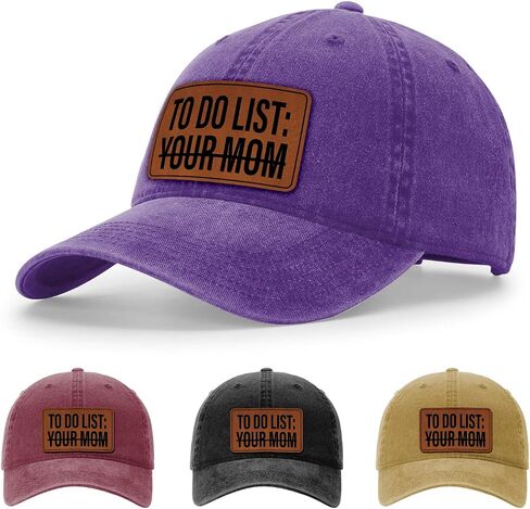 TO DO LIST: YOUR MOM Hat, 324 Style Trucker Leather Patch Hat for Men & Women, 6 Panel Baseball Cap with Snapback Enclosure in Saudi Arabia
