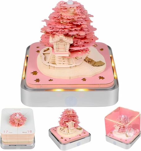 Time Piece Calendar 2026, 3d Desk Calendar 2026, Magic Castle with Weekly & LED Lights, 3D Calendar Paper Carving Art Memo Pad Notepad, Gift for Christmas Housewarming Desktop Decoration in Saudi Arabia