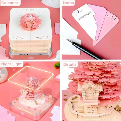 Time Piece Calendar 2026, 3d Desk Calendar 2026, Magic Castle with Weekly & LED Lights, 3D Calendar Paper Carving Art Memo Pad Notepad, Gift for Christmas Housewarming Desktop Decoration in Saudi Arabia
