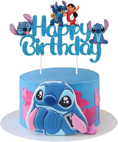 Blue Cake Topper, Glitter Happy Birthday Cake Decorations, Boys Girls Cute Cartoon Theme Party Supplies in Saudi Arabia