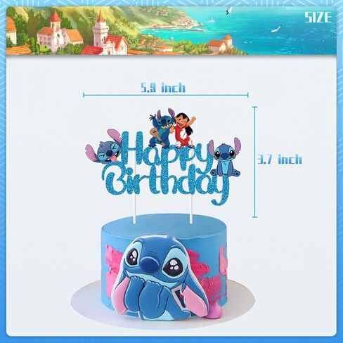 Blue Cake Topper, Glitter Happy Birthday Cake Decorations, Boys Girls Cute Cartoon Theme Party Supplies in Saudi Arabia