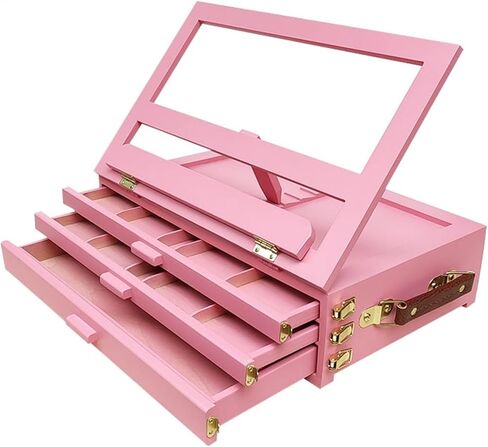 Portable 3-Drawer Storage Box Easel Adjustable Wooden Artist Desktop Storag Case with Lined Drawer for Art Supplies Painters Adult Student Artist in Saudi Arabia
