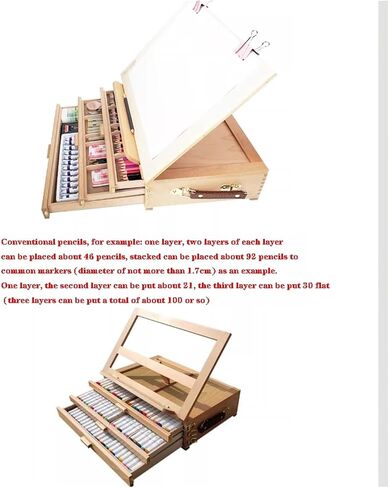 Portable 3-Drawer Storage Box Easel Adjustable Wooden Artist Desktop Storag Case with Lined Drawer for Art Supplies Painters Adult Student Artist in Saudi Arabia