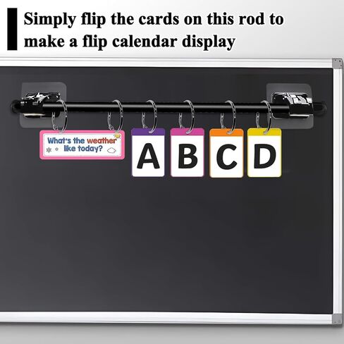 2 Pieces Flip Calendar Rod Adjustable Flip Calendar Holder 16-28 inches for Classroom Whiteboard with 20 Pieces Loose Leaf Rings Binder Rings(Black) in Kuwait